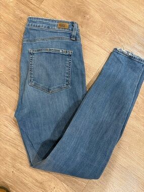 PAIGE Medium Blue Skinny Jeans with Raw Hem